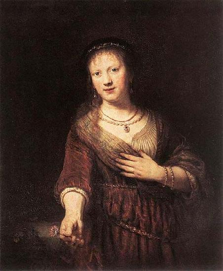Rembrandt van rijn Portrait of Saskia with a Flower China oil painting art